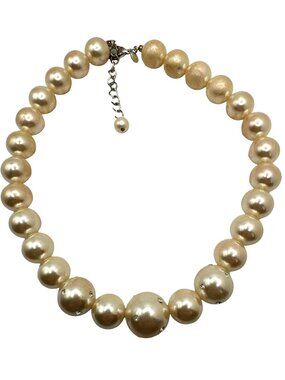90s Roman Faux Pearl Necklace RMN Inlaid Rhinestones Costume FLAWED